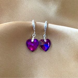 🌟2/$30🌟925 Silver Purple Heart Shape Crystal Earrings l